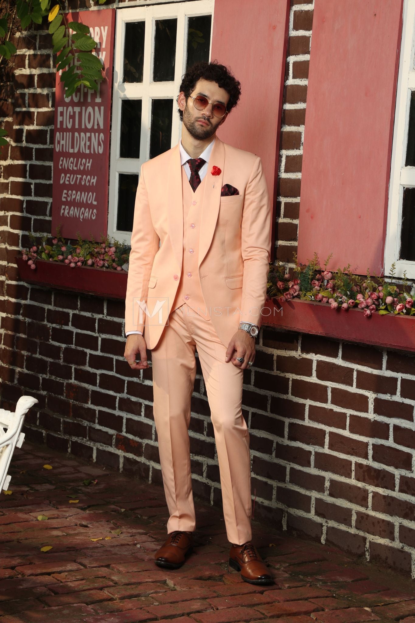 Men's Peach Suit – Single-Breasted Wedding Formal Wear
