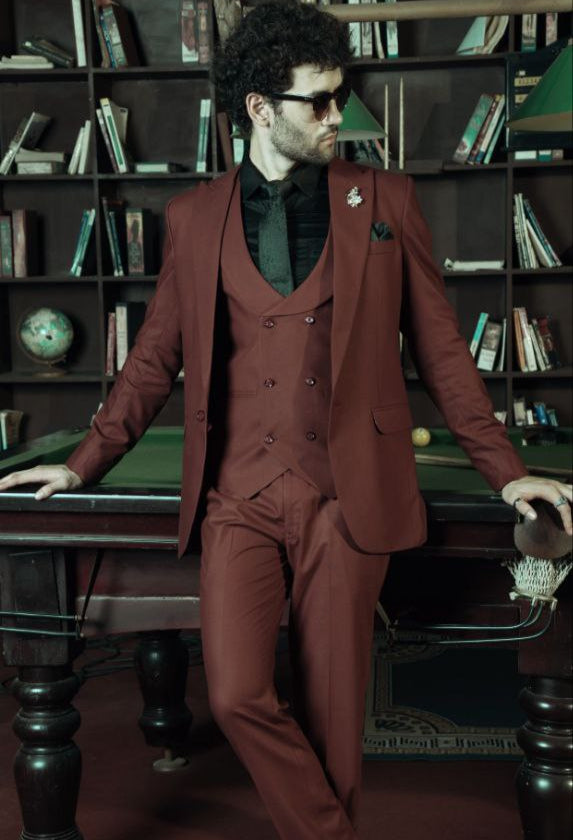Terracotta Men's 3-Piece Suit by Menista - Tailored Fit for Modern Elegance
