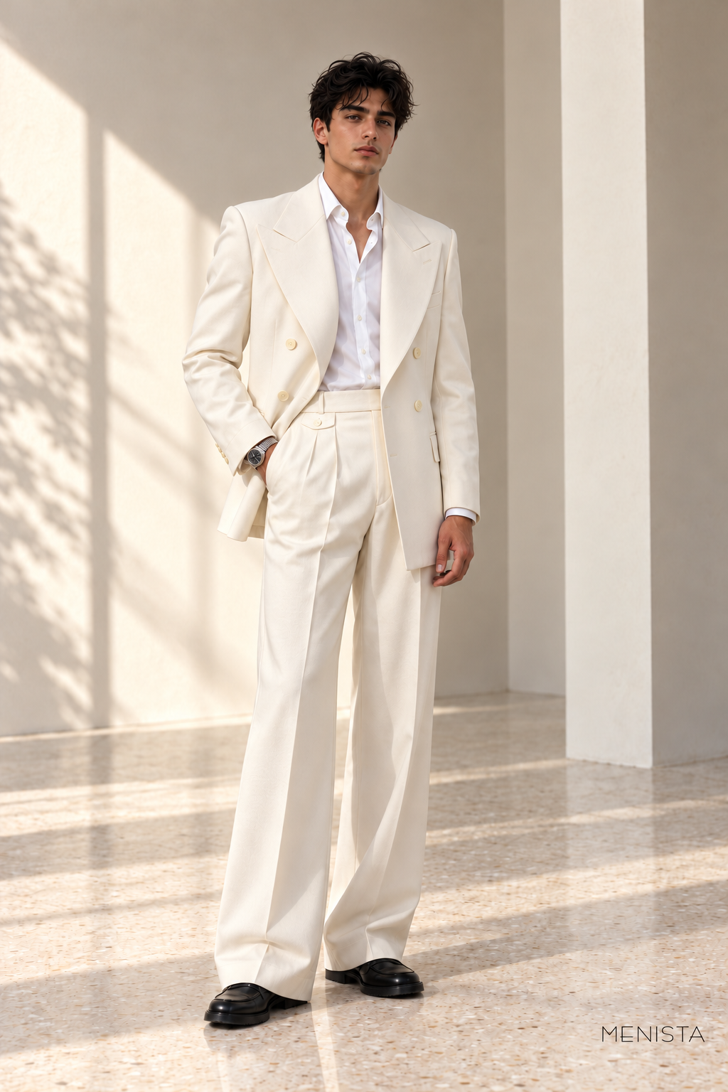 Quinlan Ivory Peak-Lapel Double-Breasted 2PC Suit - full-body front view
