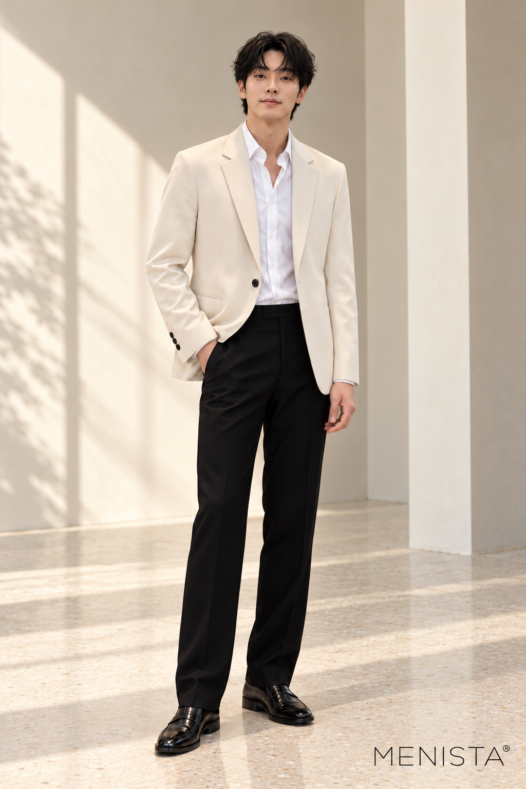 Draven Ivory and Black One-Button 2PC Suit Separates - full-body front view