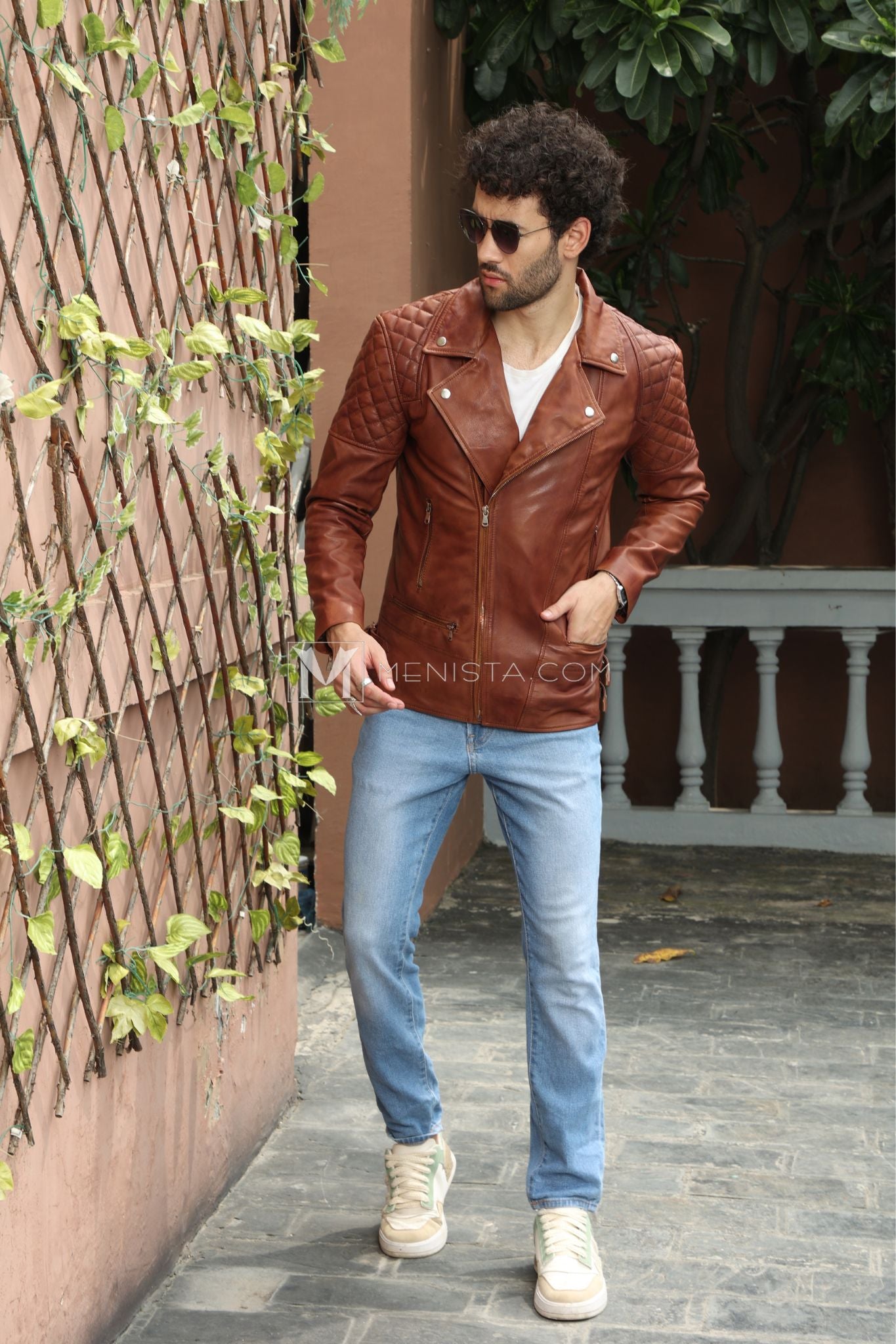 Menista Men's Brown Leather Biker Jacket - Classic and Stylish Design