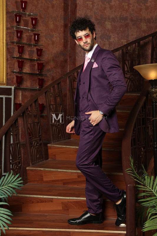 Purple Men’s 3-Piece Suit by Menista - Tailored Fit for Distinctive Style