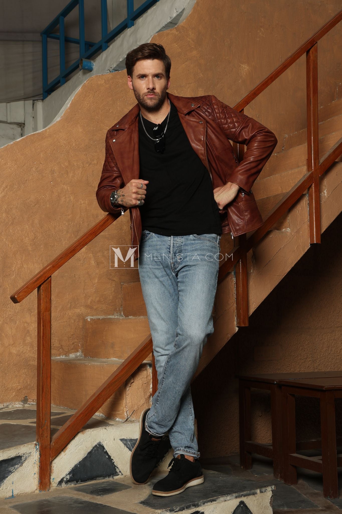 Menista Men's Classic Brown Leather Jacket - Premium Quality, Stylish Biker Design