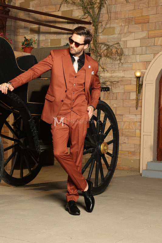 Rust Men's 3-Piece Suit by Menista - Tailored Fit for Distinguished Style