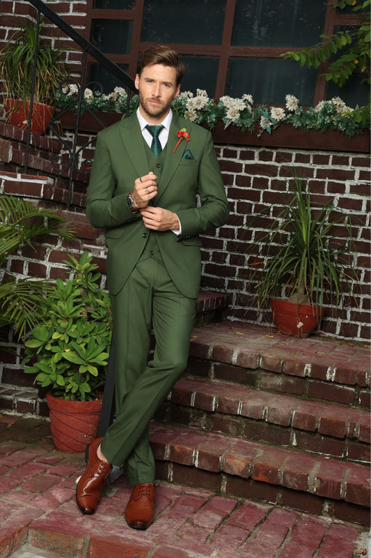 Elegant Green 3-Piece Suit by Menista – Single-Breasted, Stylish Men's Formal Suit