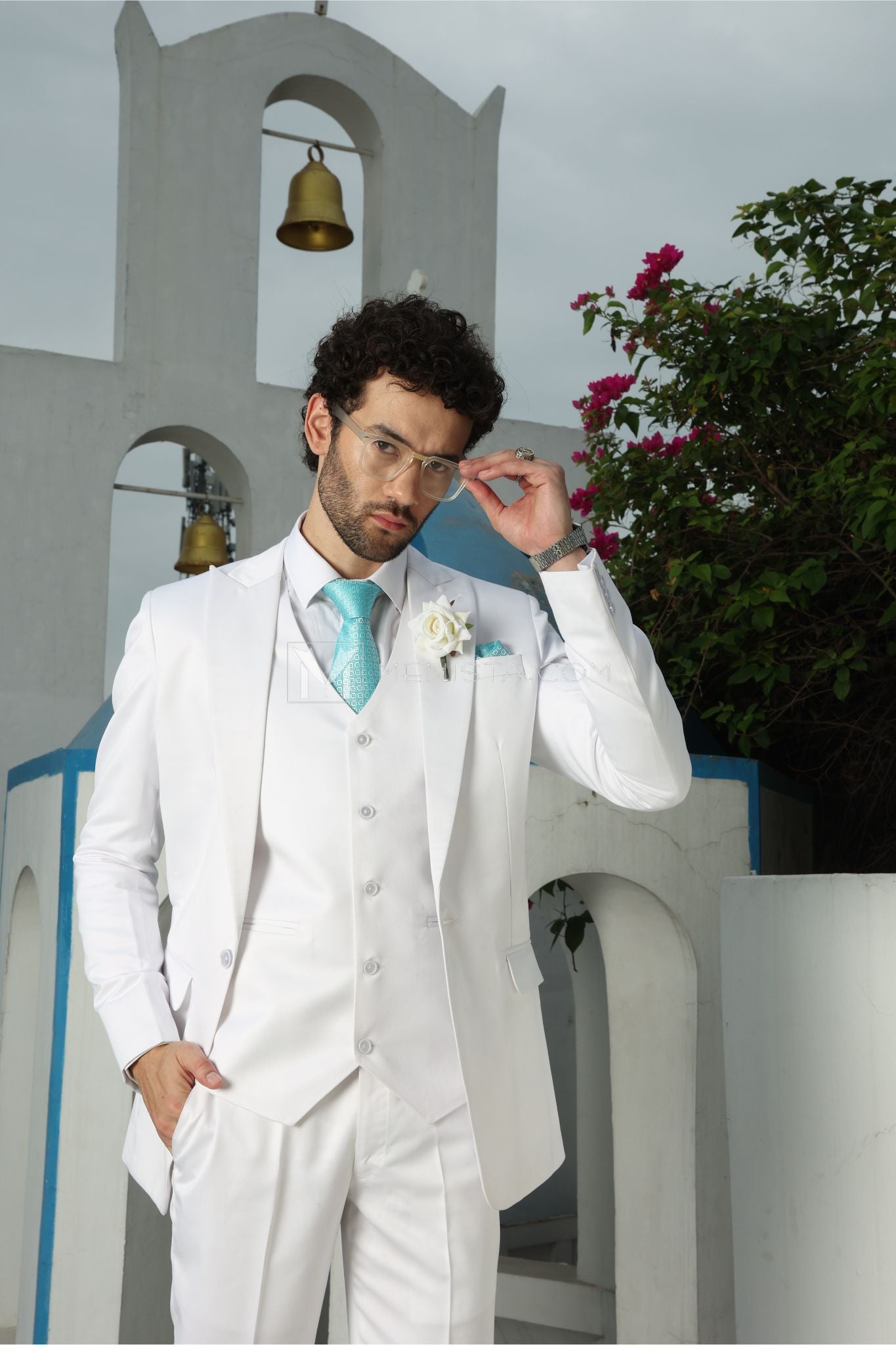 White Men’s 3-Piece Suit by Menista - Tailored Fit for Timeless Elegance