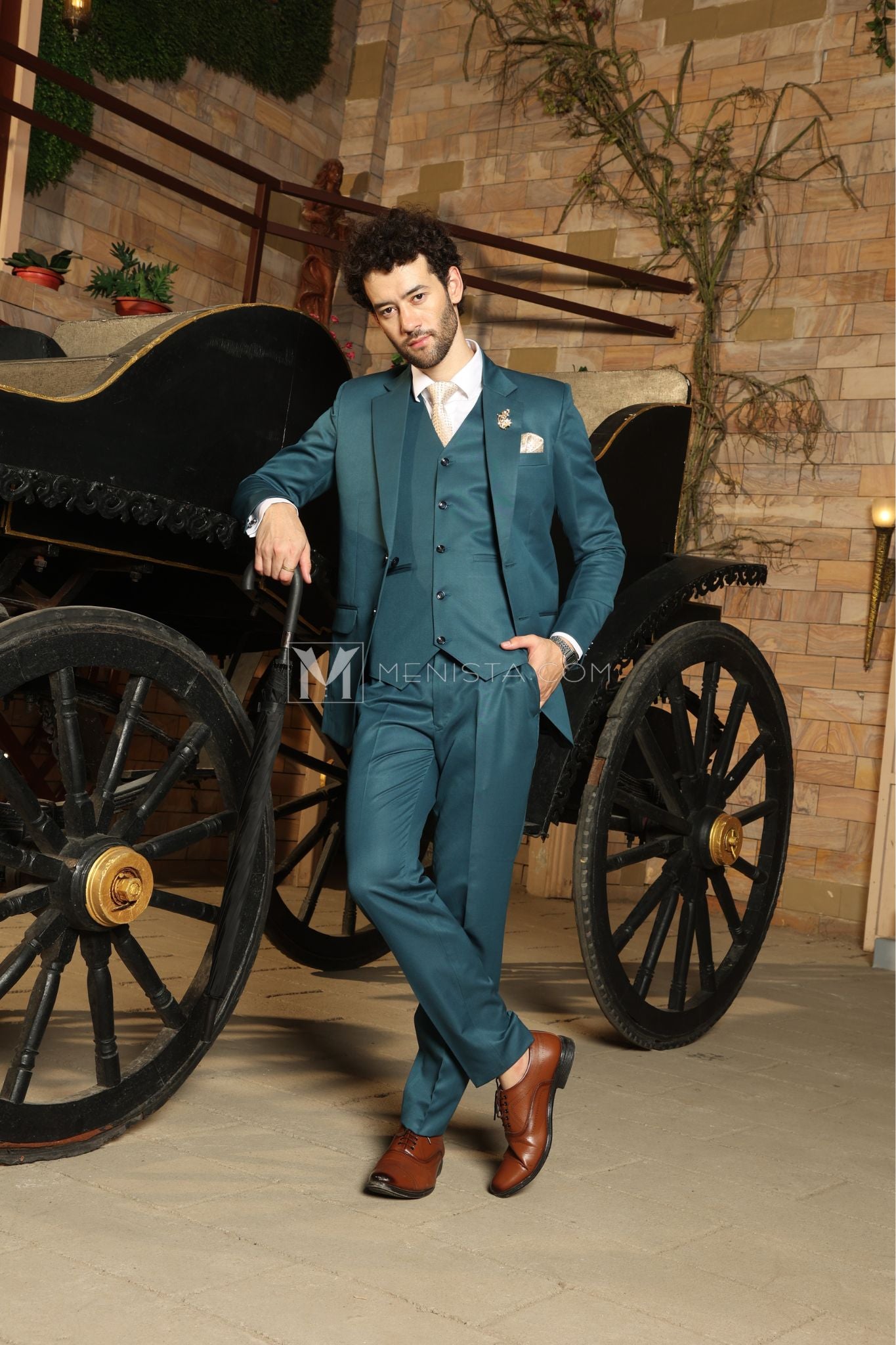 Teal Men’s 3-Piece Suit by Menista - Tailored Fit for Bold Elegance