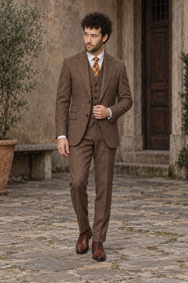 Harlow Brown Tweed Wool Blend 3PC Suit