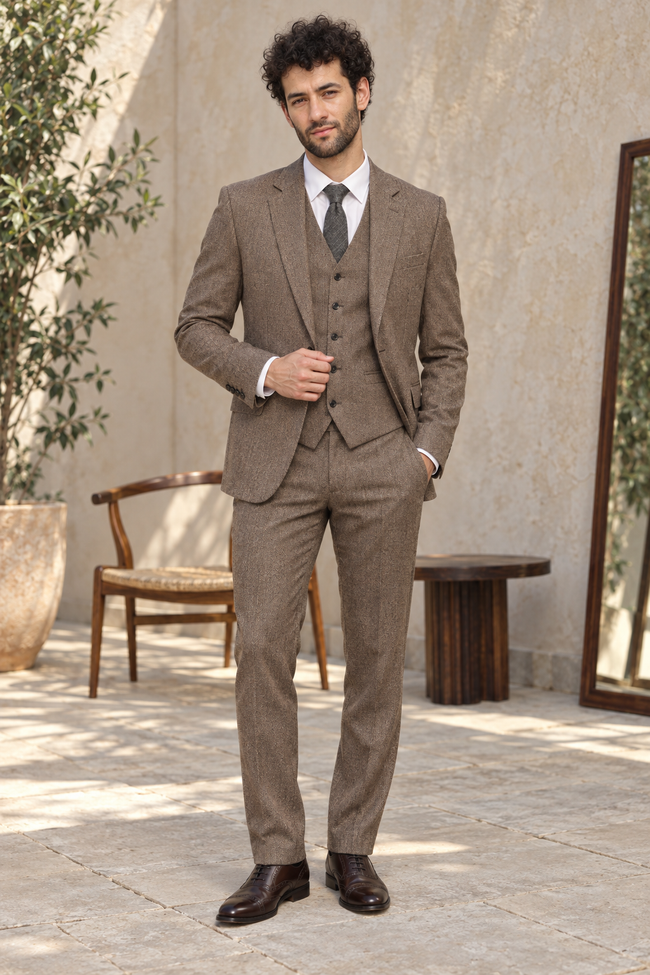 Fenwick Brown Tweed Wool Blend 3PC Suit