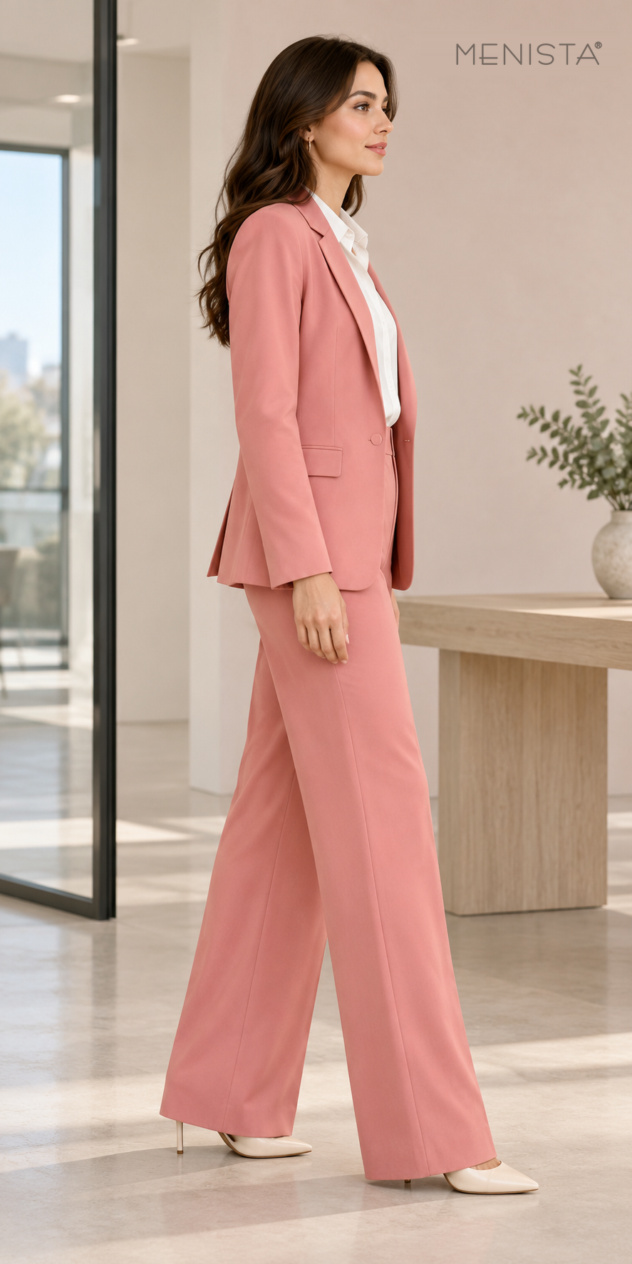 Women’s Dusty Pink Wide-Leg Two-Piece Suit