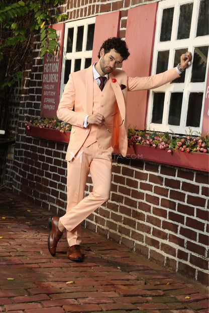 peach dress shirt with tie Banded Collar Textured Stretch Dress Shirt
