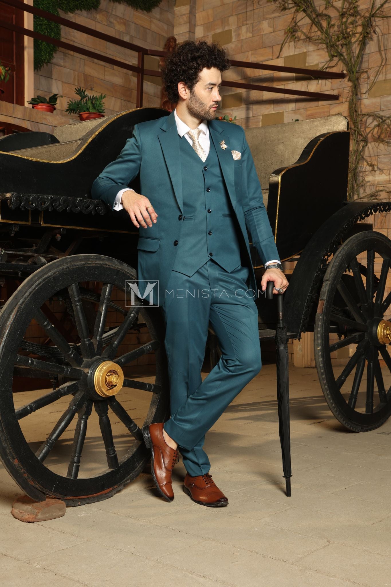 Teal Men’s 3-Piece Suit by Menista - Tailored Fit for Bold Elegance