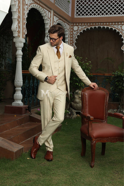 Sophisticated Beige 3-Piece Suit by Menista – Single-Breasted, Unique Men's Formal Suit