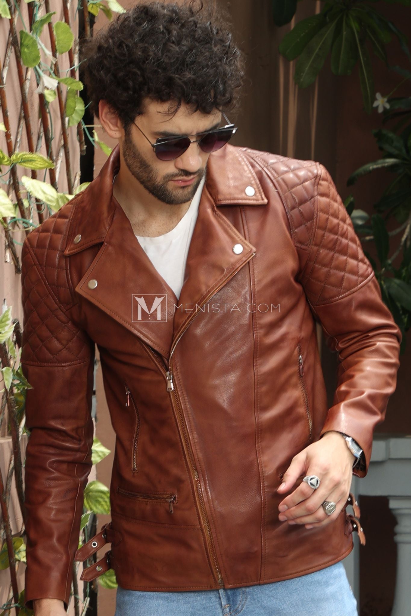 Menista Men's Brown Leather Biker Jacket - Classic and Stylish Design