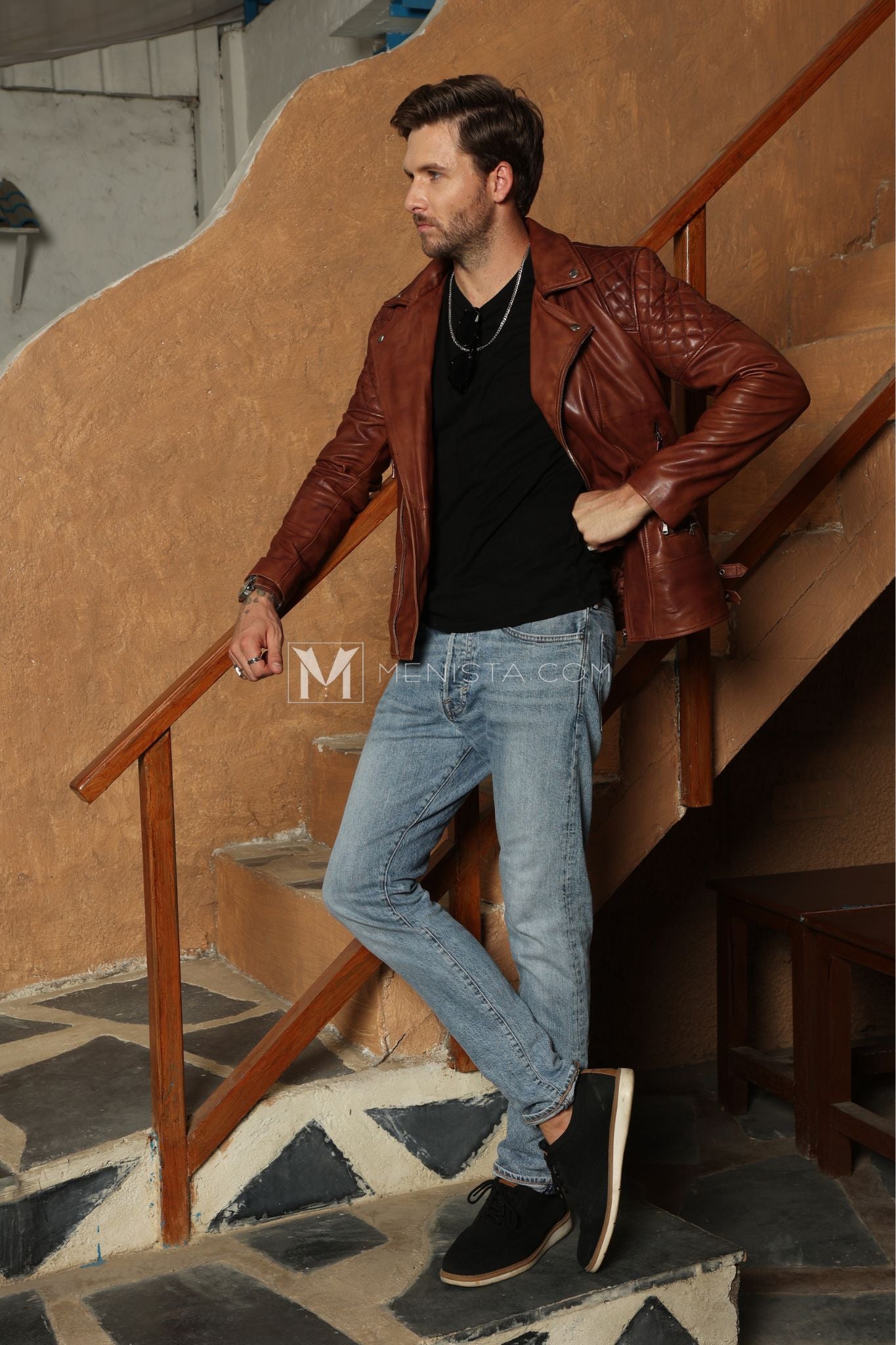 Menista Men's Classic Brown Leather Jacket - Premium Quality, Stylish Biker Design