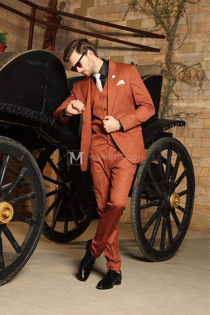 Rust Men's 3-Piece Suit by Menista - Tailored Fit for Distinguished Style