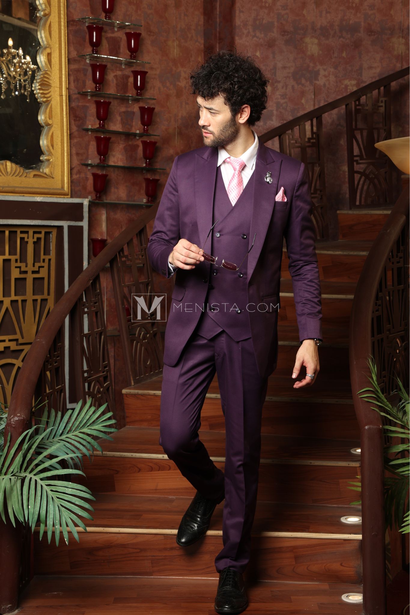 Purple Men’s 3-Piece Suit by Menista - Tailored Fit for Distinctive Style