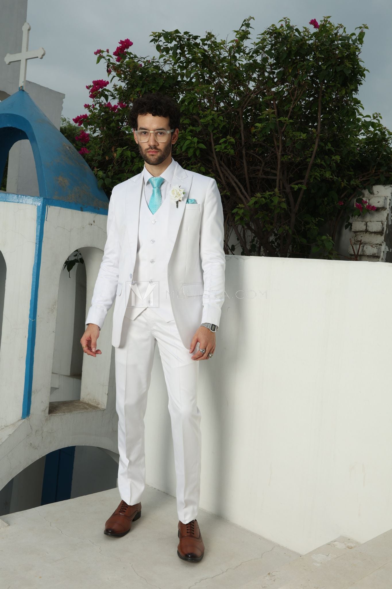 White Men’s 3-Piece Suit by Menista - Tailored Fit for Timeless Elegance