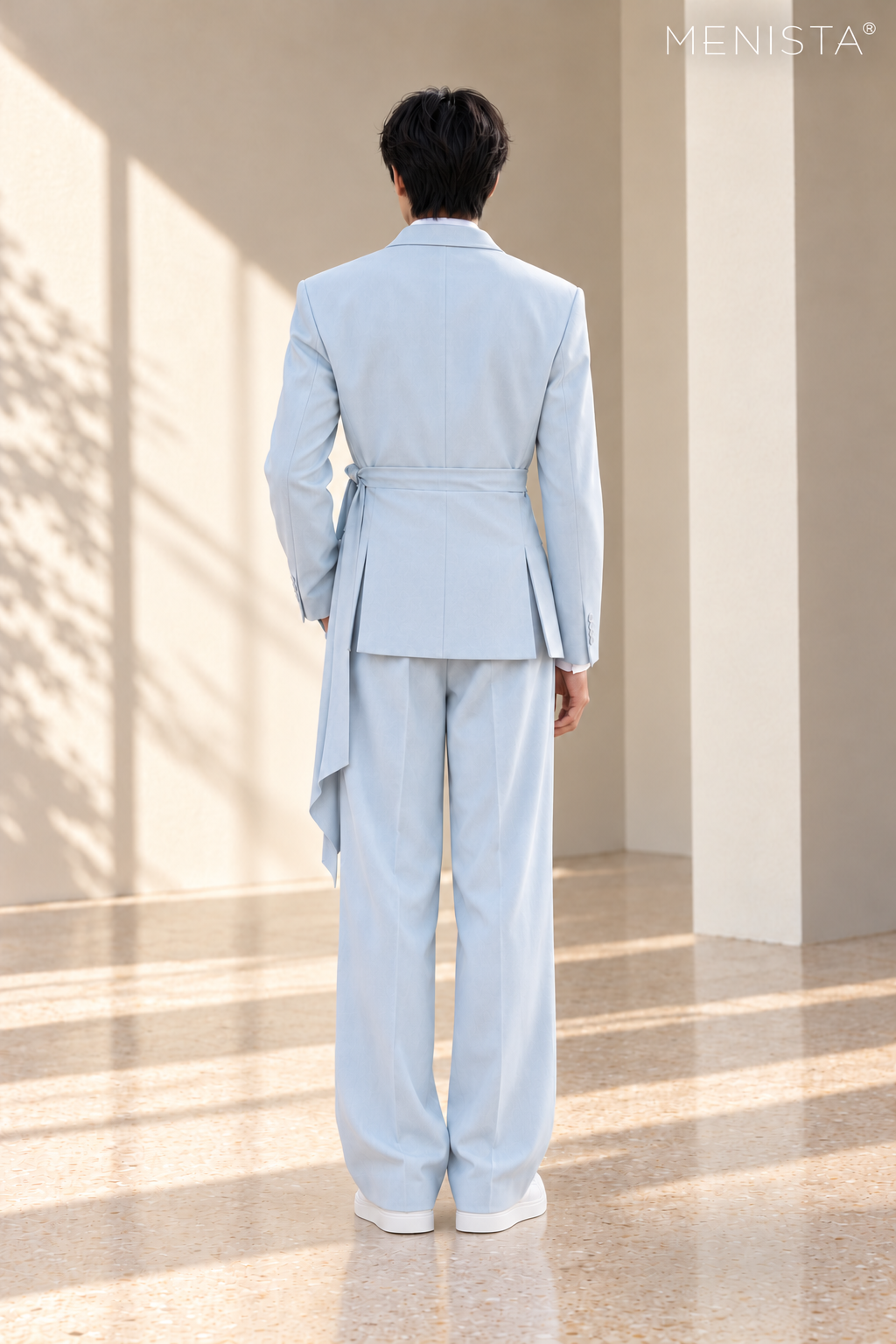 Zephyr Ice Blue Sash-Wrap 2PC Suit - full-body back with two side vents