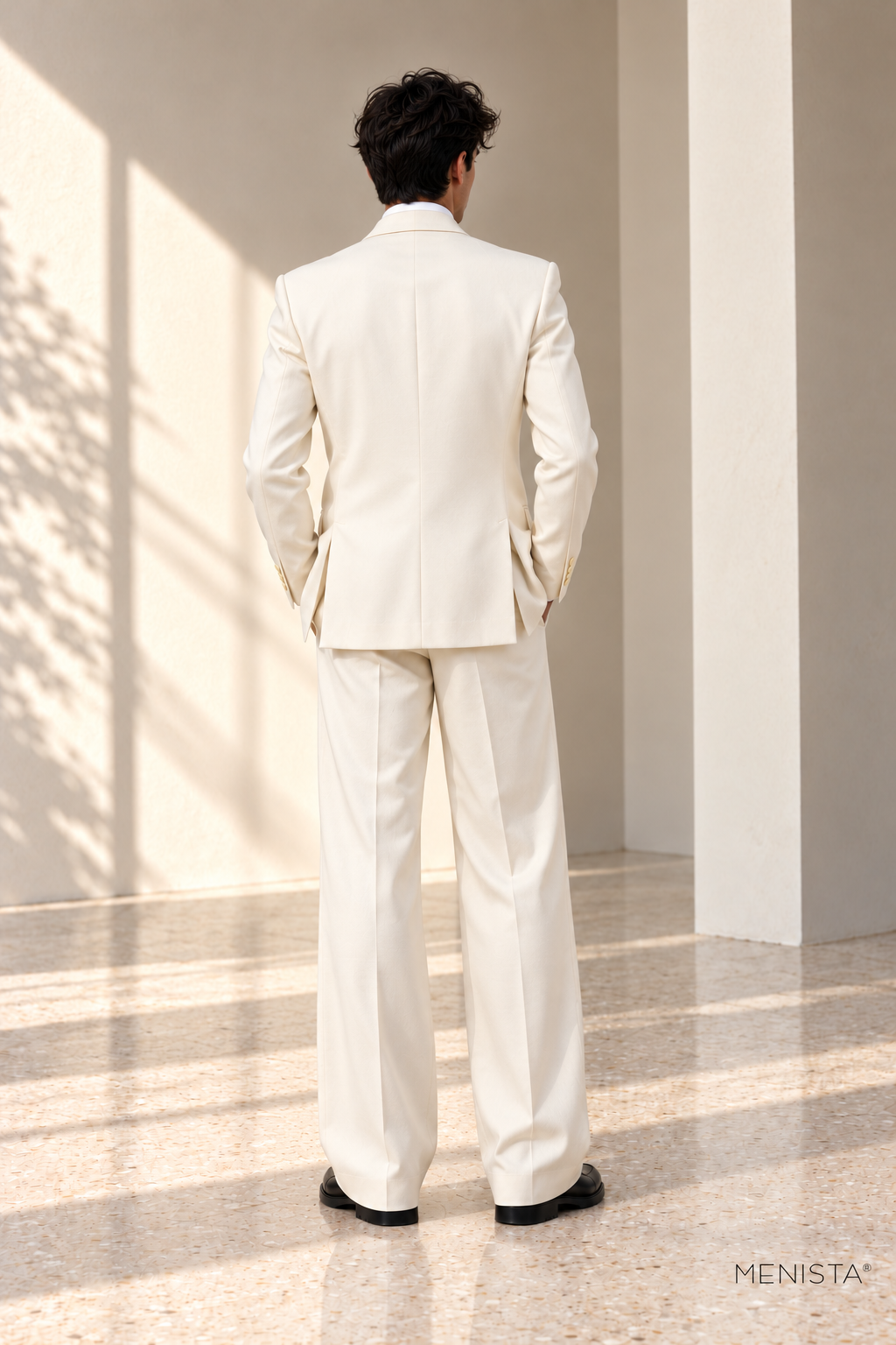 Quinlan Ivory Peak-Lapel Double-Breasted 2PC Suit - full-body back with two side vents