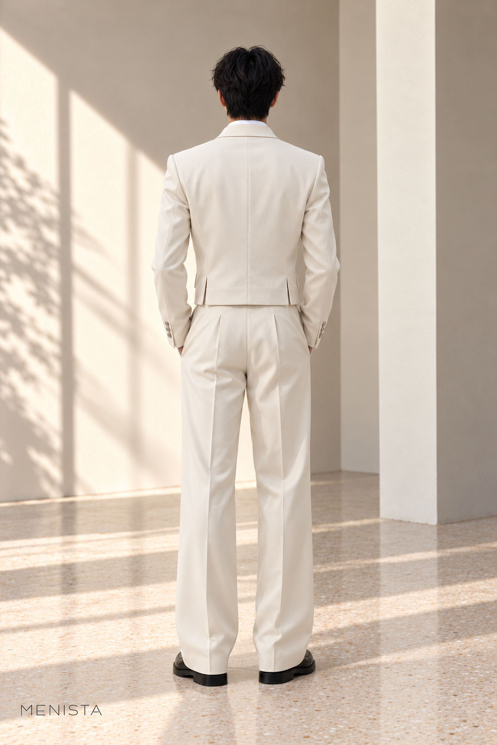 Corvin Ivory Eight-Button Cropped Double-Breasted 2PC Suit - full-body back with two side vents