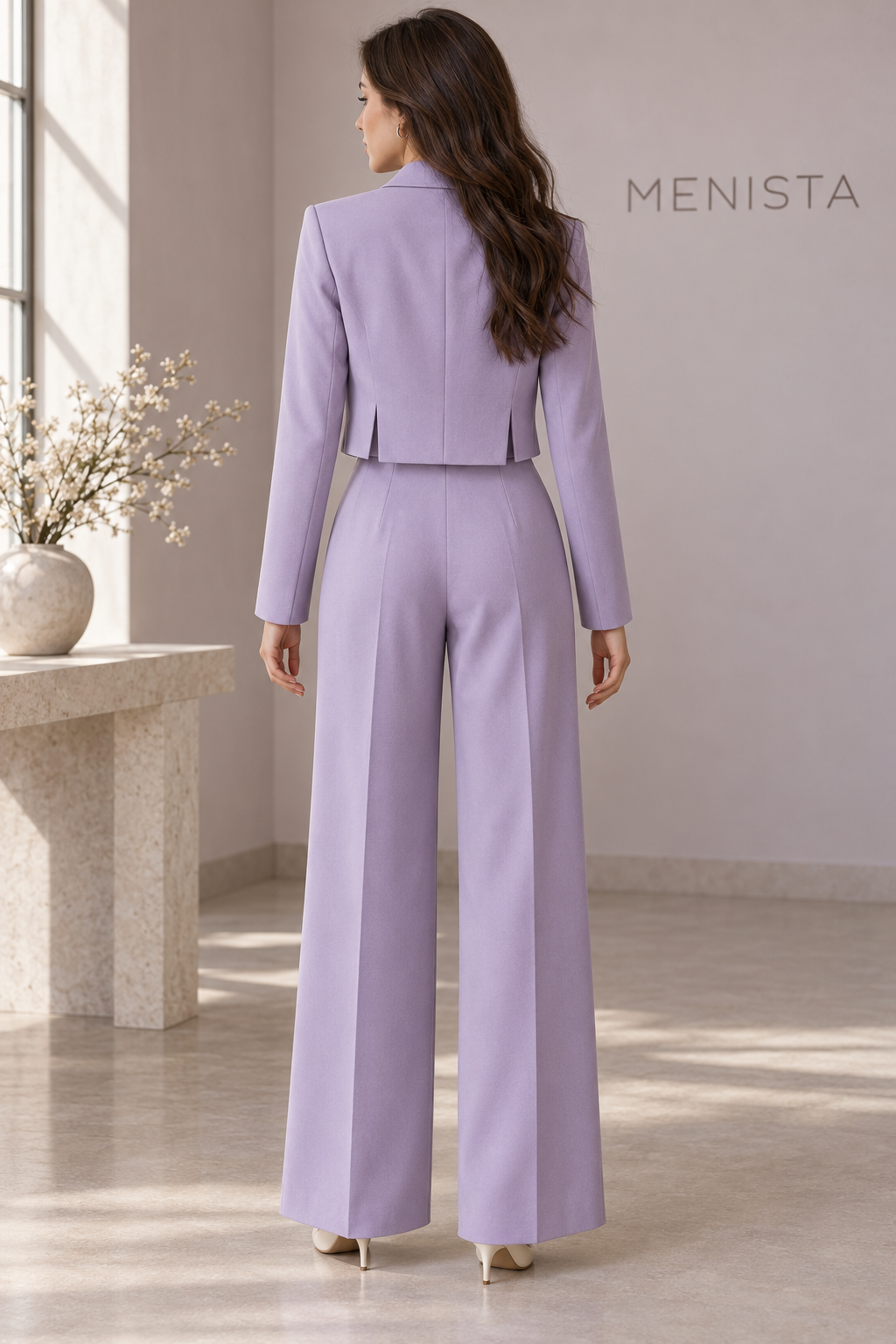 Menista Women’s Lilac Cropped-Jacket Wide-Leg Two-Piece Suit