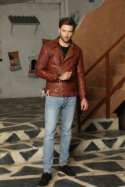 Menista Men's Classic Brown Leather Jacket - Premium Quality, Stylish Biker Design