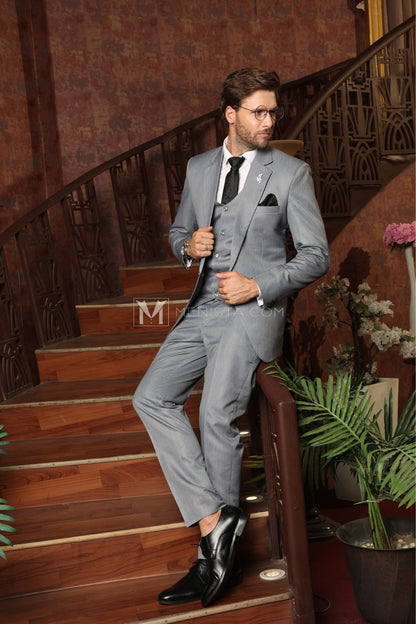 Timeless Gray 3-Piece Suit by Menista – Single-Breasted, Elegant Men's Suit