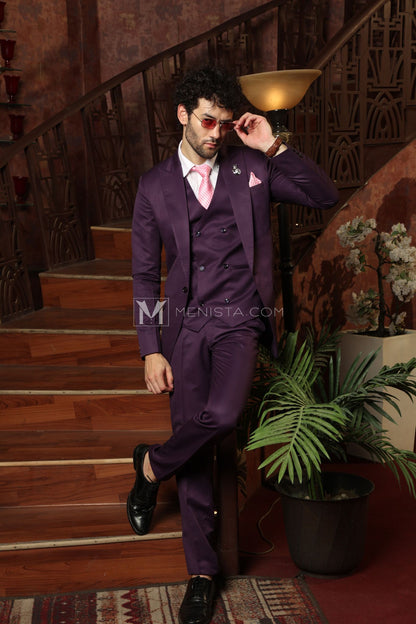 Purple Men’s 3-Piece Suit by Menista - Tailored Fit for Distinctive Style