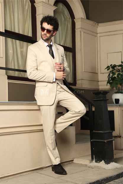 Beige 3-Piece Suit by Menista – Single-Breasted, Modern Fit Men's Suit