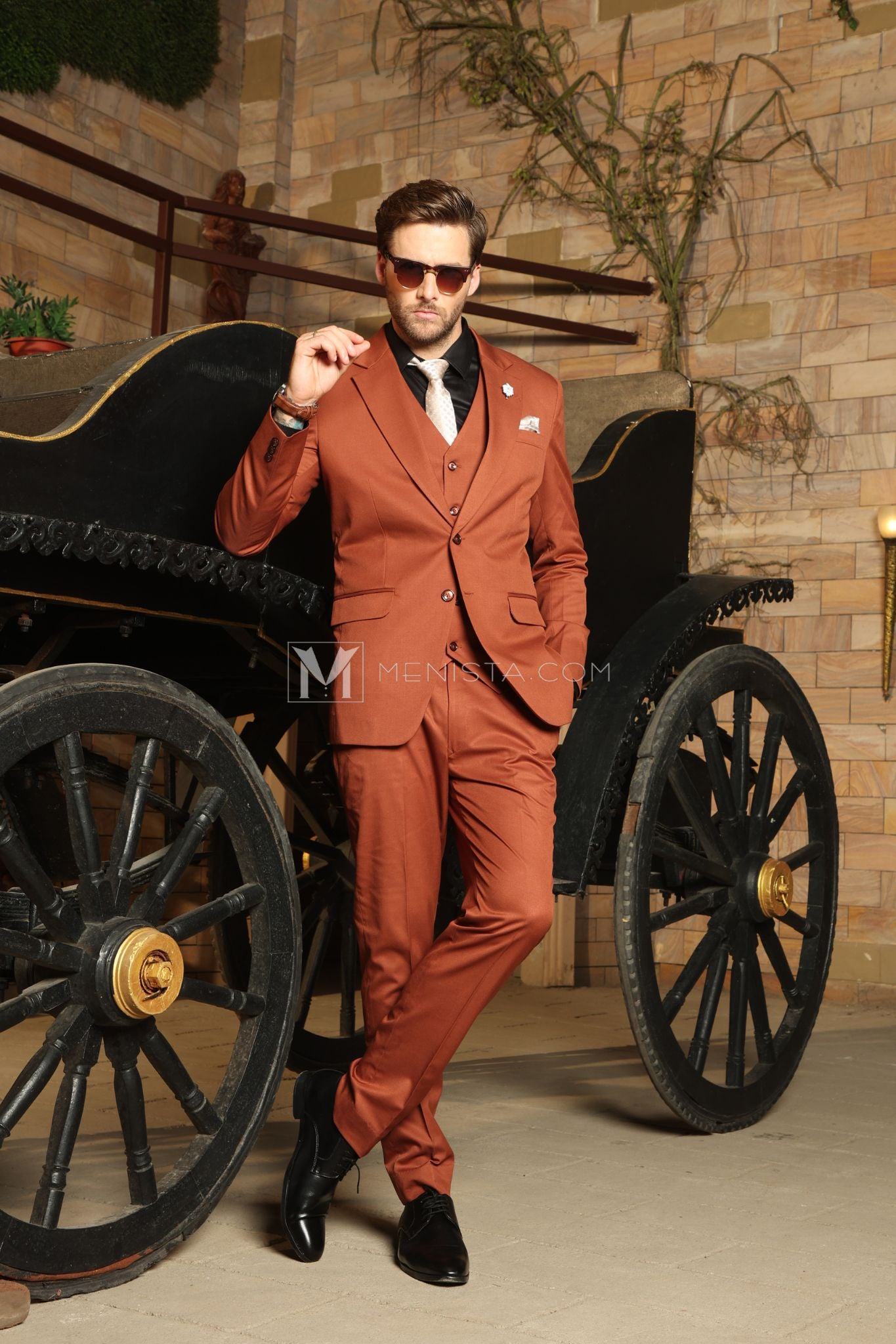 Rust Men's 3-Piece Suit by Menista - Tailored Fit for Distinguished Style