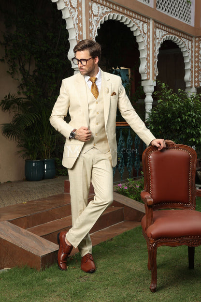 Sophisticated Beige 3-Piece Suit by Menista – Single-Breasted, Unique Men's Formal Suit