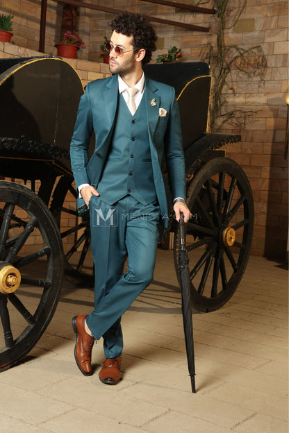 Teal Men’s 3-Piece Suit by Menista - Tailored Fit for Bold Elegance