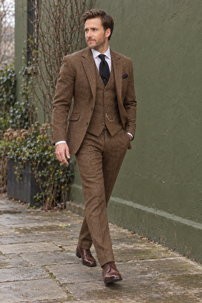 Barron Brown Tweed Wool Blend 3PC Suit
