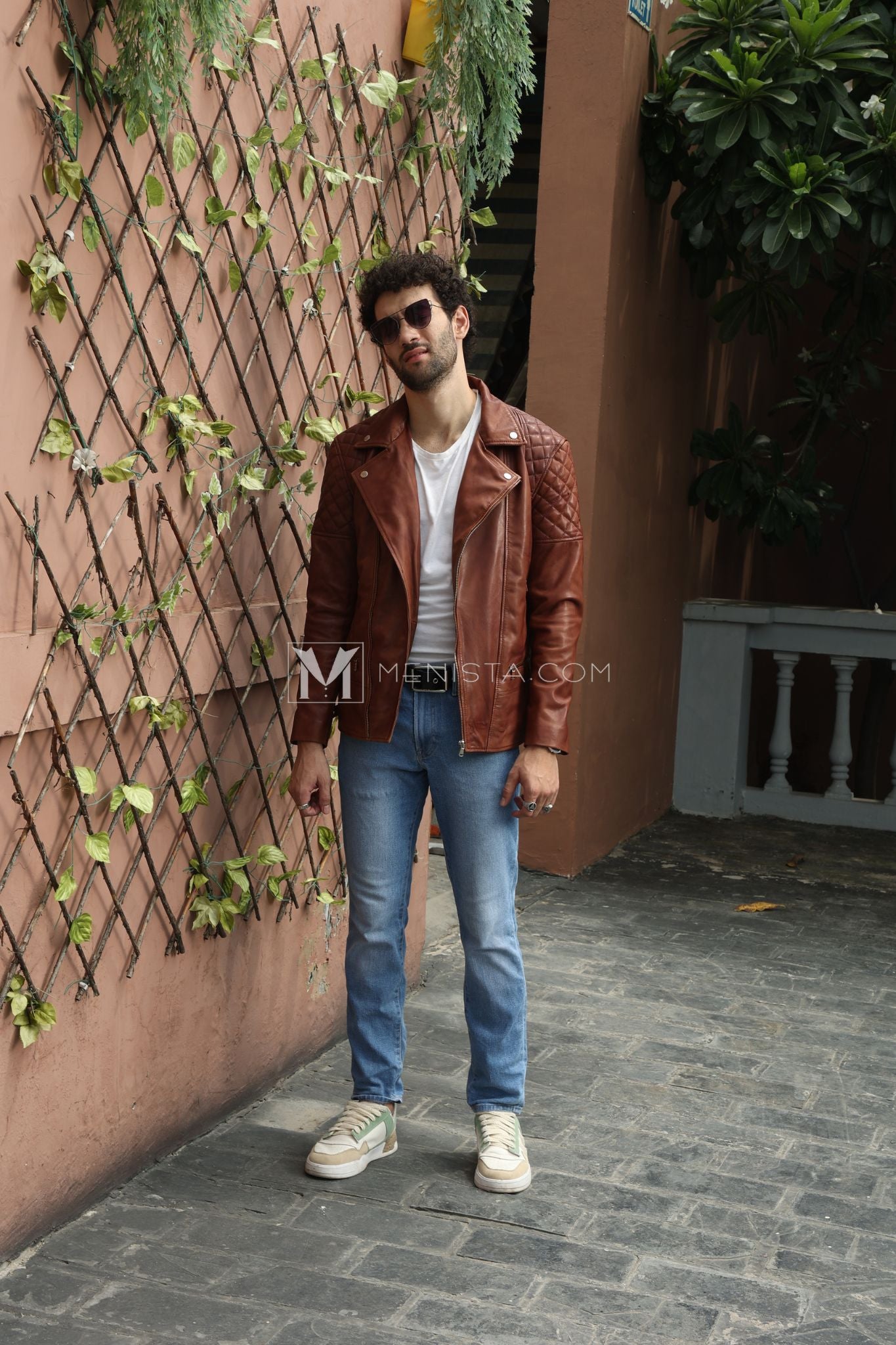 Menista Men's Brown Leather Biker Jacket - Classic and Stylish Design