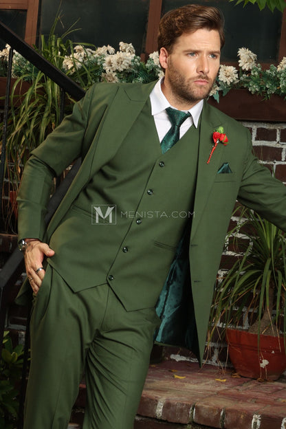 Elegant Green 3-Piece Suit by Menista – Single-Breasted, Stylish Men's Formal Suit