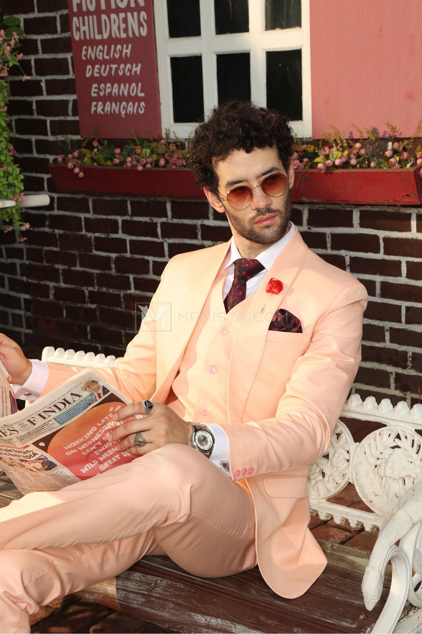 Menista Men's Peach Color Suit – Single-Breasted Wedding & Formal Wear