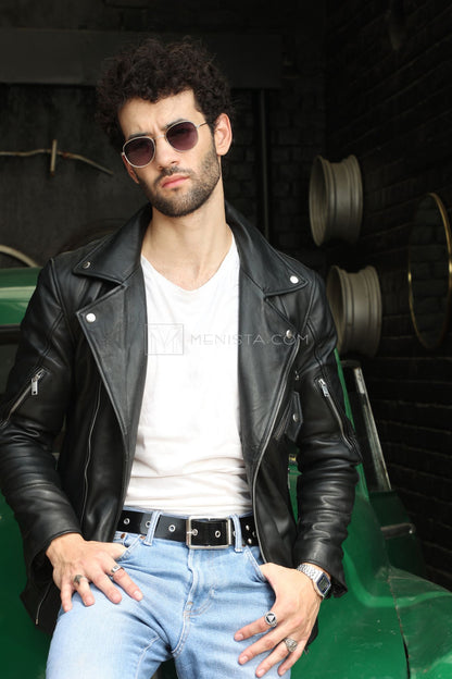 Menista Men's Black Lambskin Leather Jacket - Stylish Biker Look