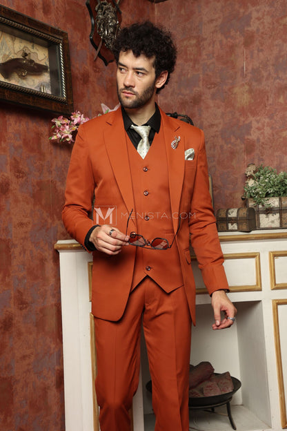 Rust Men’s 3-Piece Suit by Menista - Classic Tailored Fit for Timeless Elegance