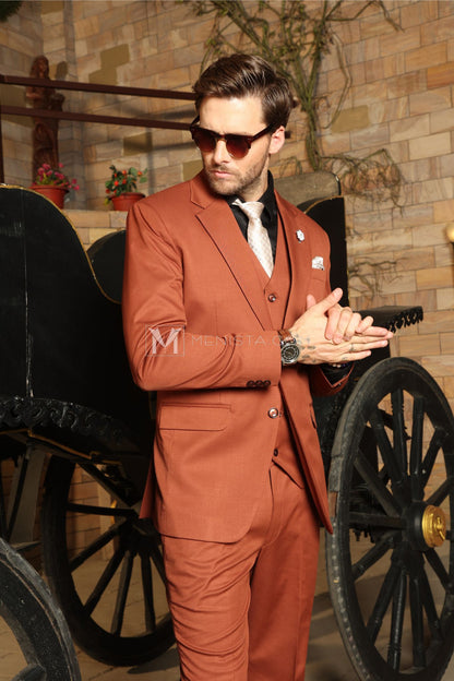 Rust Men's 3-Piece Suit by Menista - Tailored Fit for Distinguished Style