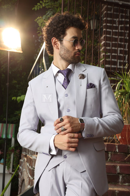 Menista Men's 3-Piece Light Gray Suit – Slim Fit Single-Breasted Wedding & Formal Wear