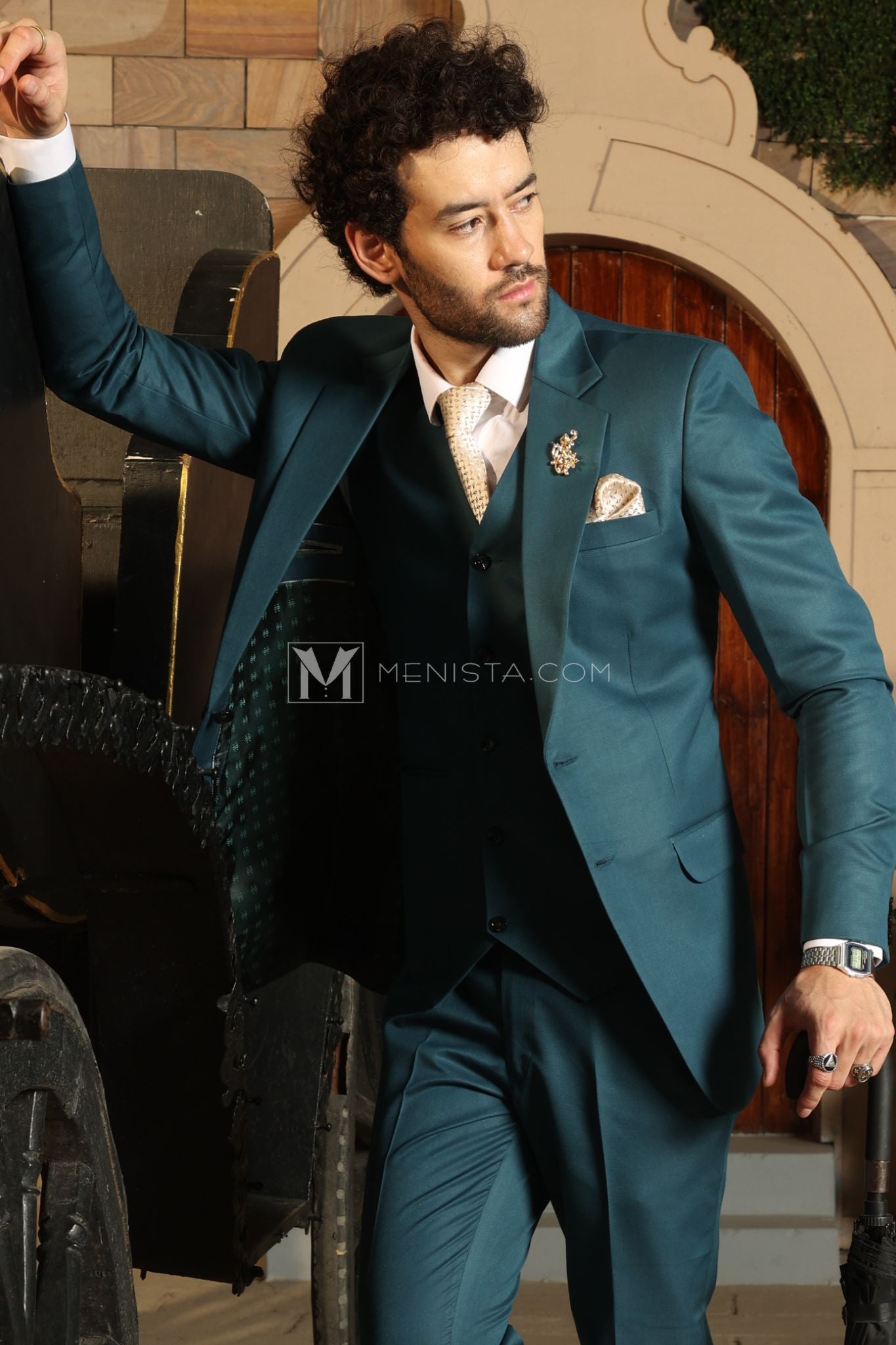 Teal Men’s 3-Piece Suit by Menista - Tailored Fit for Bold Elegance