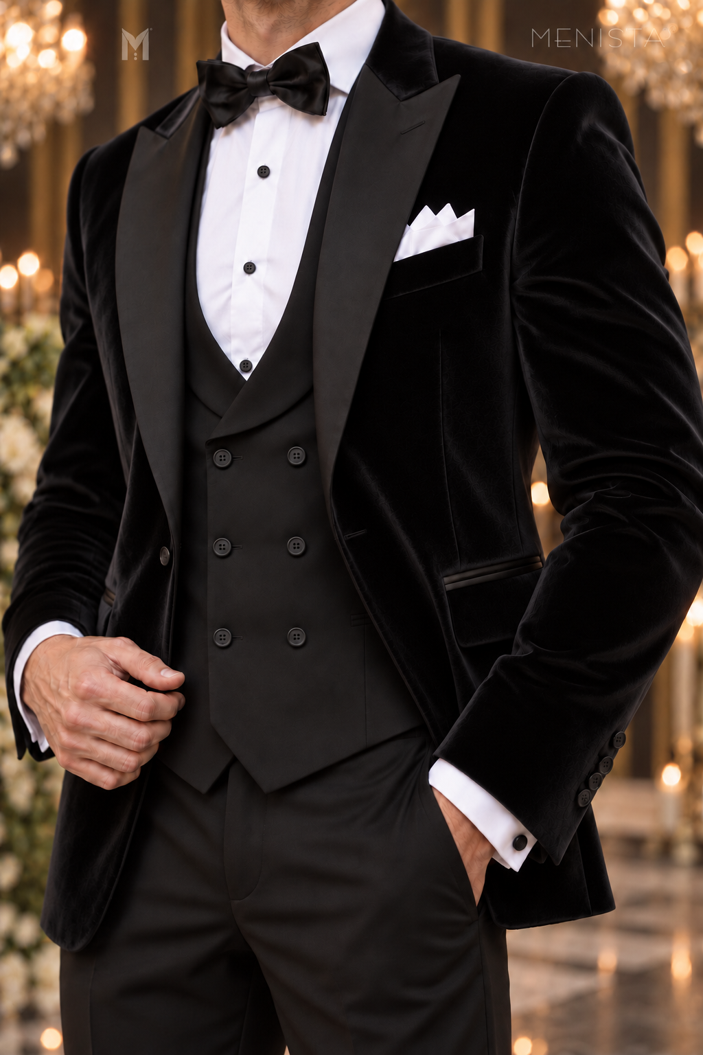 Lucien Black Velvet Peak Lapel 3PC Tuxedo