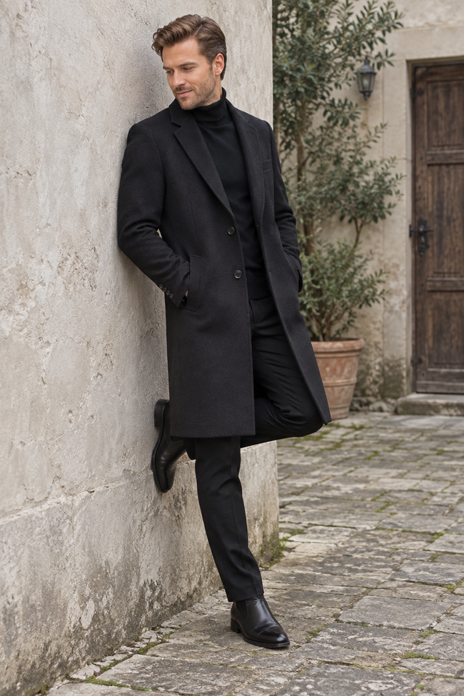 Gable Black Wool Blend Trench Coat