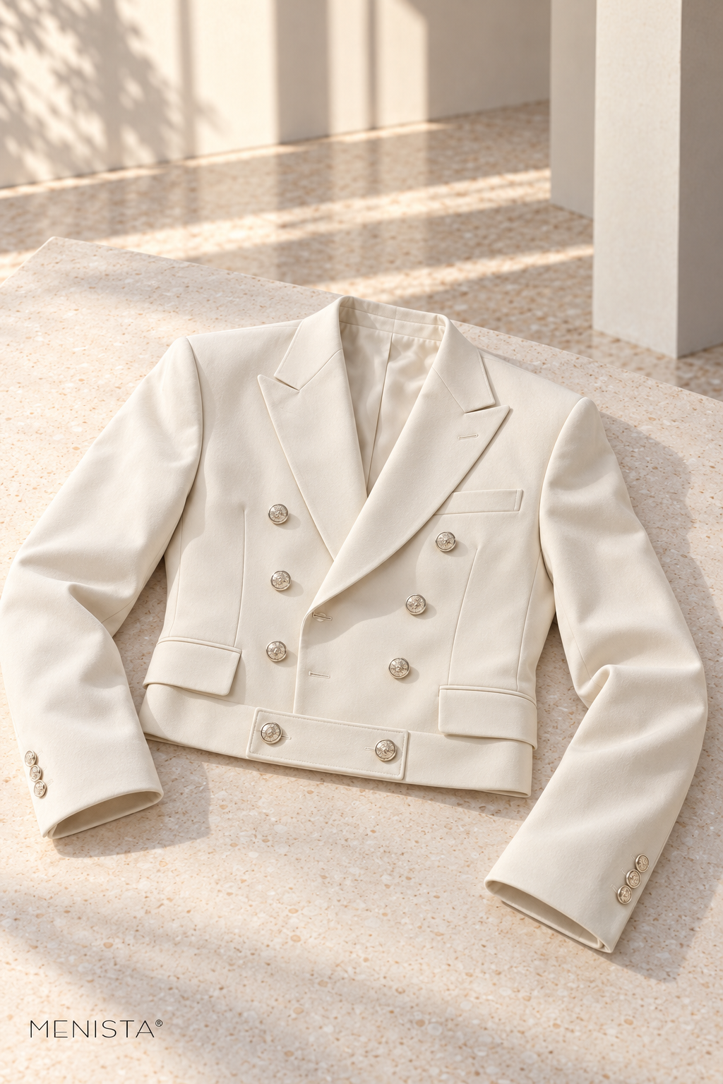 Corvin Ivory Eight-Button Cropped Double-Breasted 2PC Suit - jacket-only still life