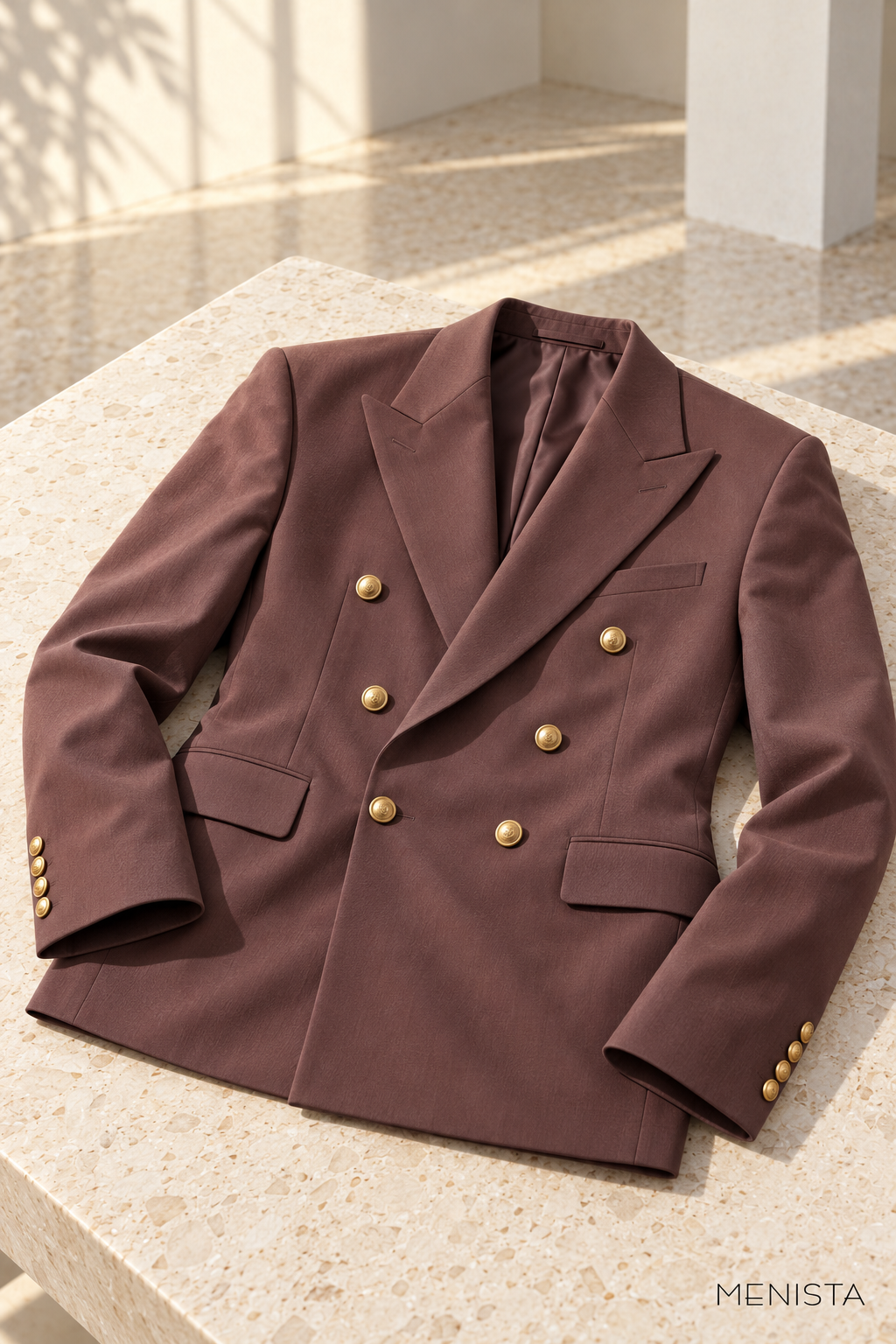 Gavriel Mauve Brown Gold-Button Double-Breasted 2PC Suit - jacket-only still life