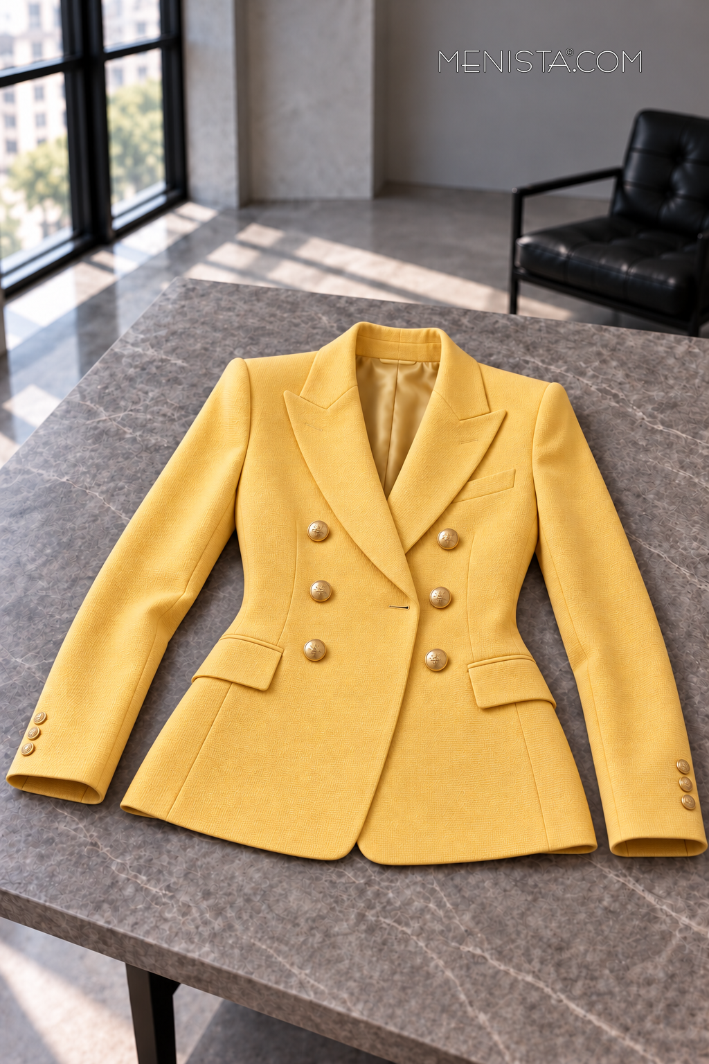 Honora jacket spread flat on a stone table with both sleeves supported.