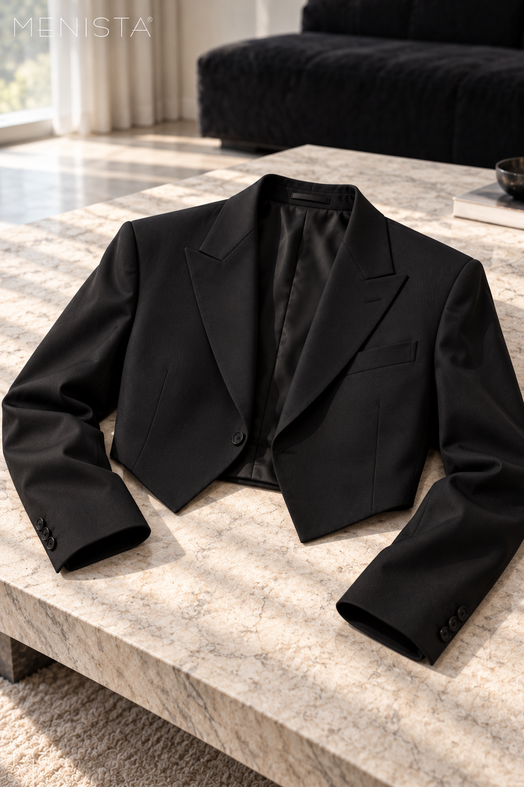 Avenor Black Angular Cropped 2PC Suit - jacket-only still life