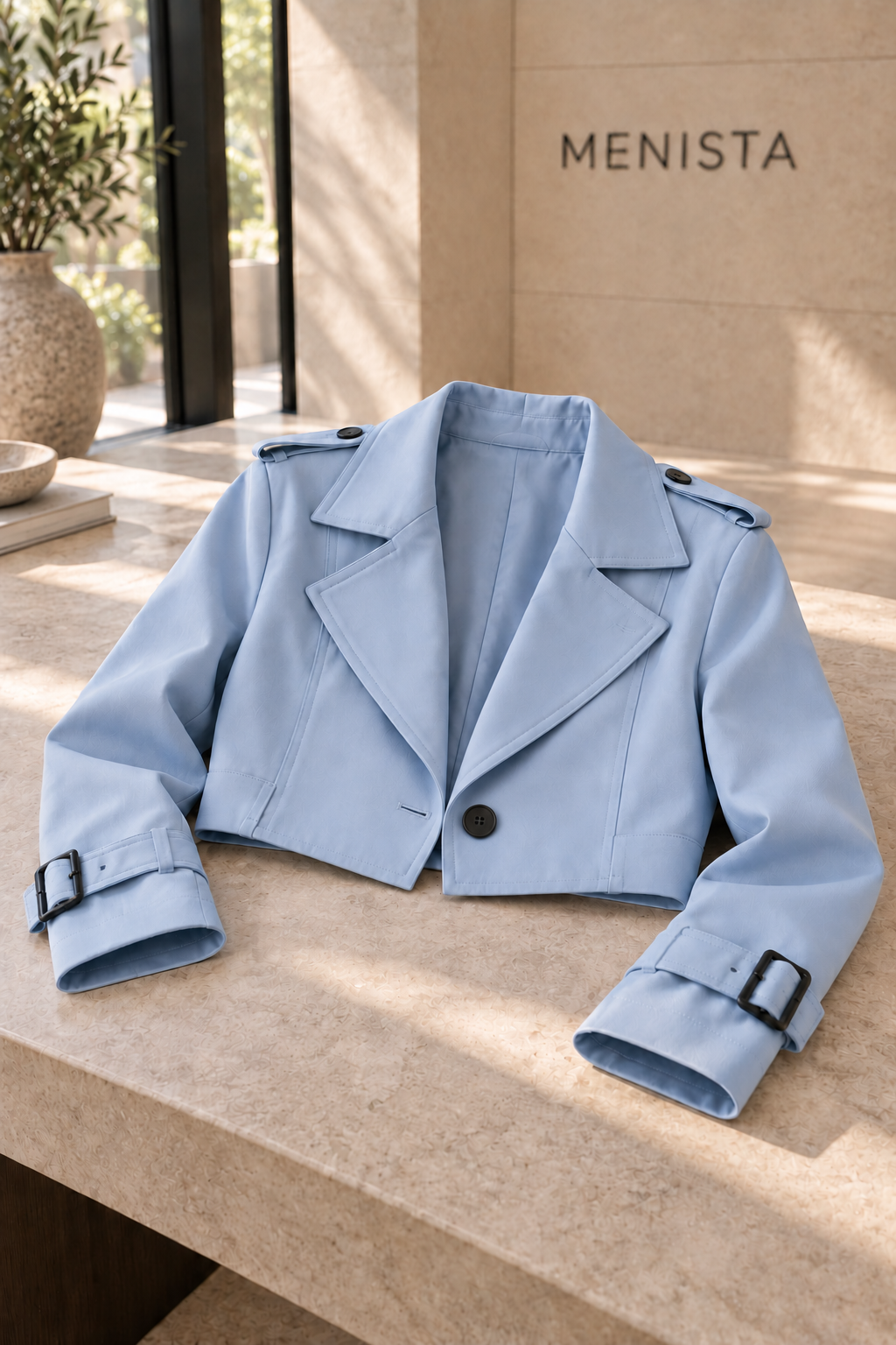 Menista Women’s Powder Blue Cropped Trench Two-Piece Suit