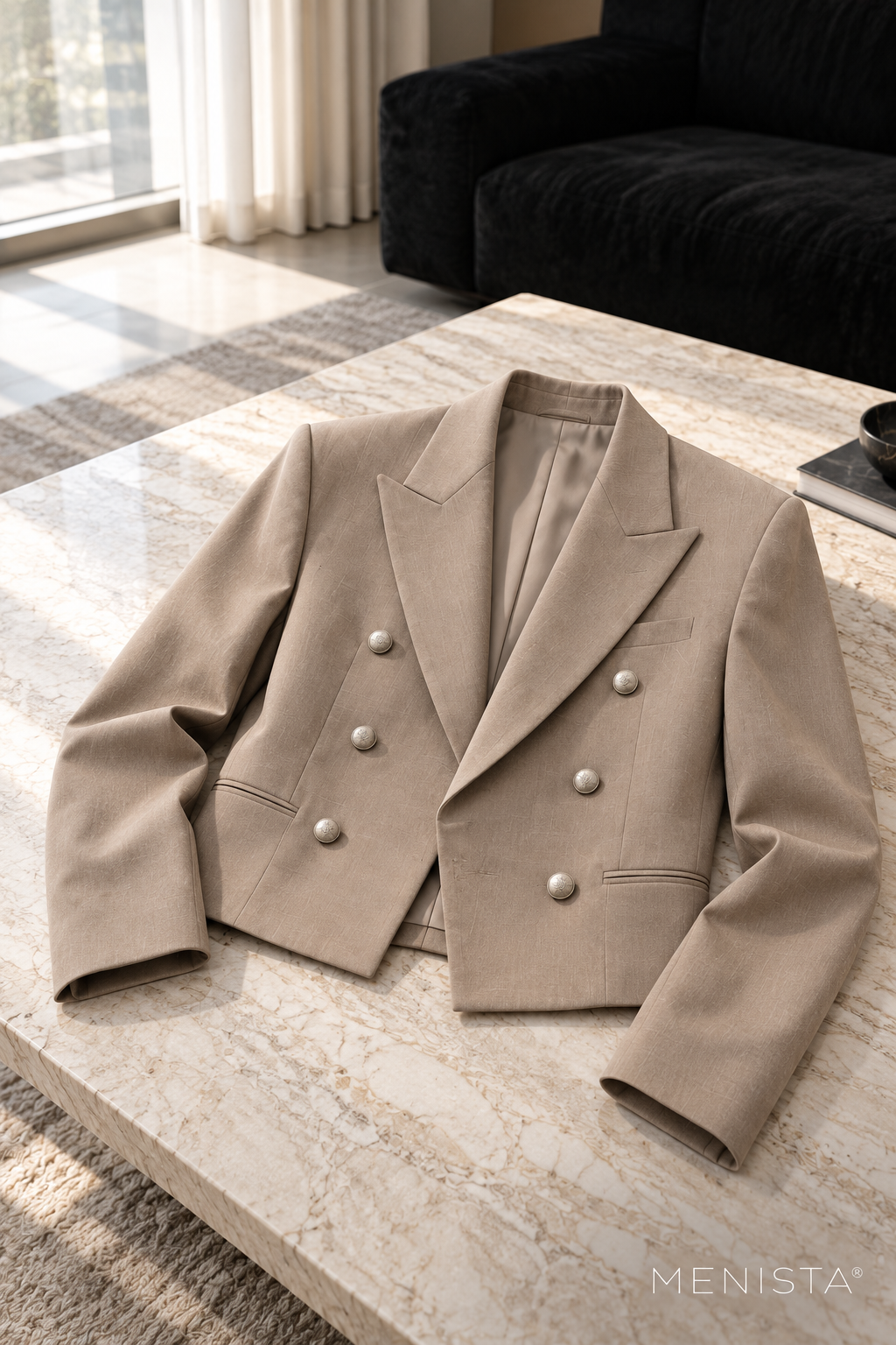 Emric Taupe Cropped Double-Breasted 2PC Suit - jacket-only still life